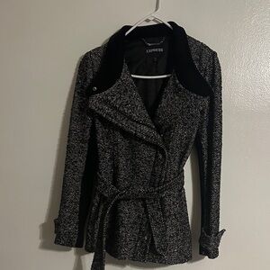 Express Women's Textured Black and Gray Trench Coat